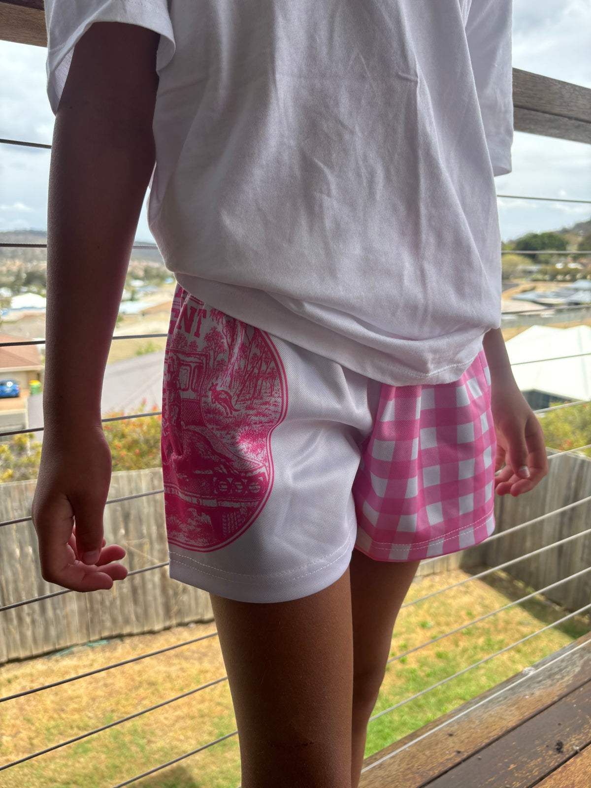 Youth - Gingham Footy Shorts - Pink & White