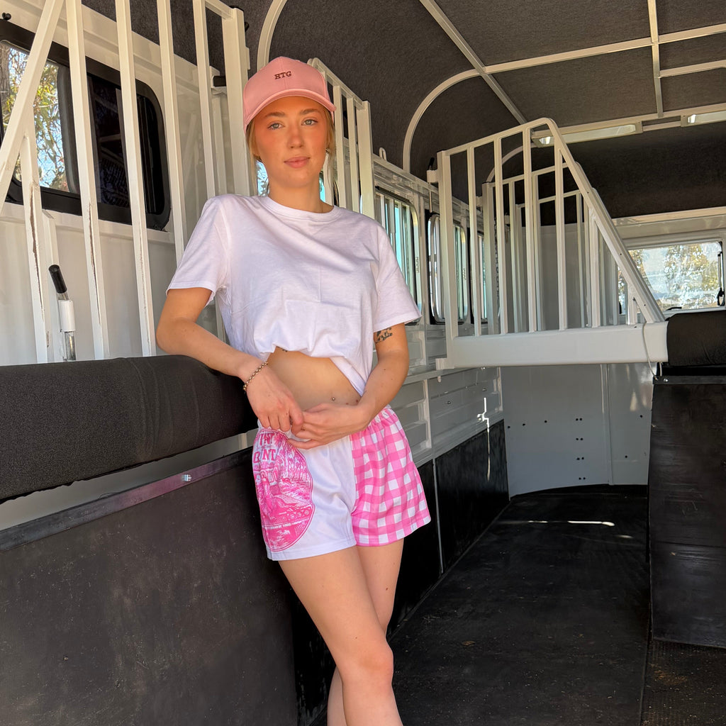 Youth - Gingham Footy Shorts - Pink & White