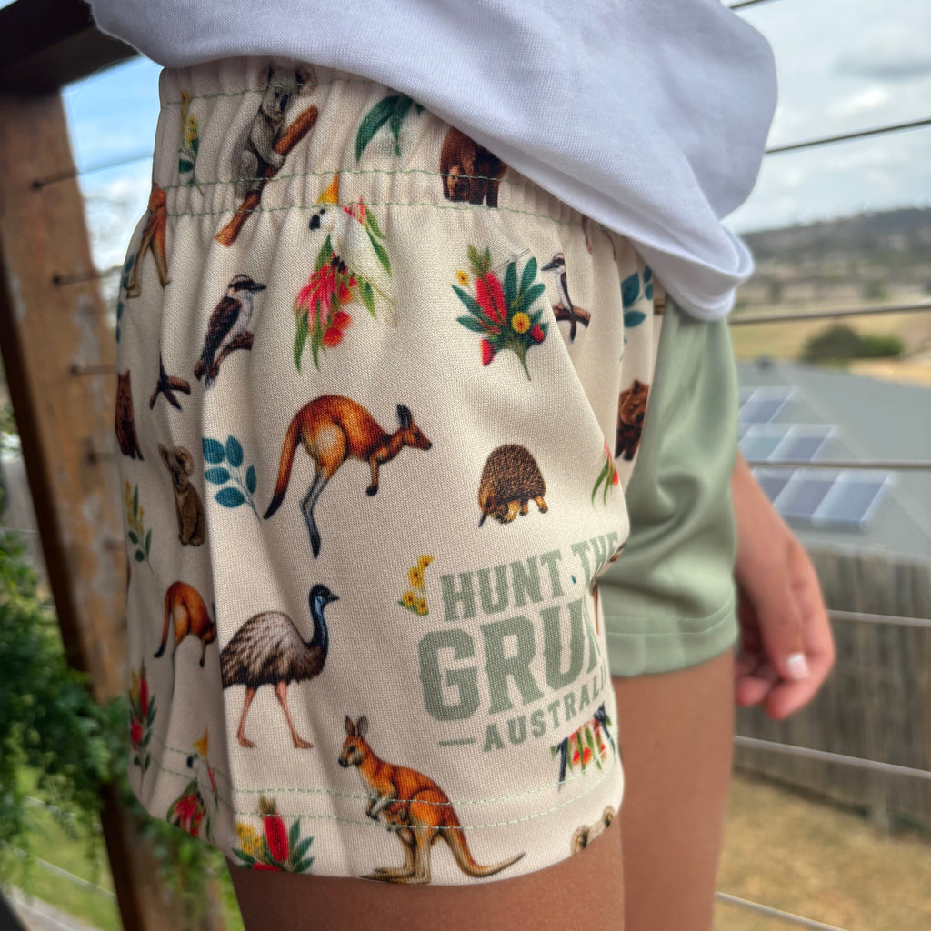 Youth - Native Print Footy Shorts - Green