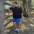 Adult - Barb Wire Footy Shorts - Blue & Cream