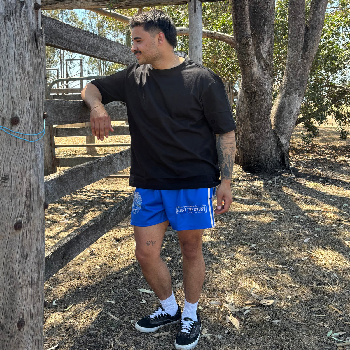 Youth - Barb Wire Footy Shorts - Blue & Cream